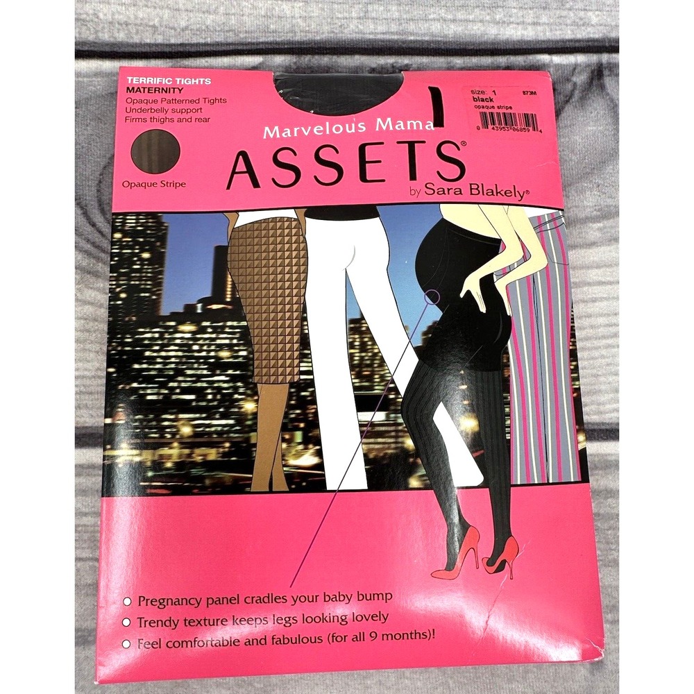 ASSETS BY SPANX MARVELOUS MAMA MATERNITY TIGHTS Size 1 BLACK OPAQUE STRIPE